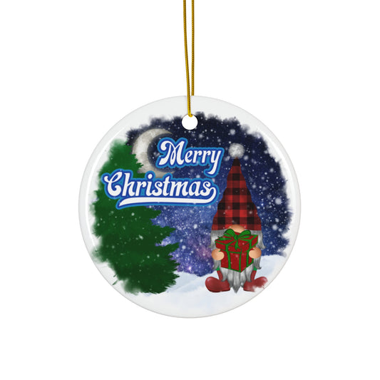 Merry Christmas Gnome Ceramic Disc Ornament    Item #2265753