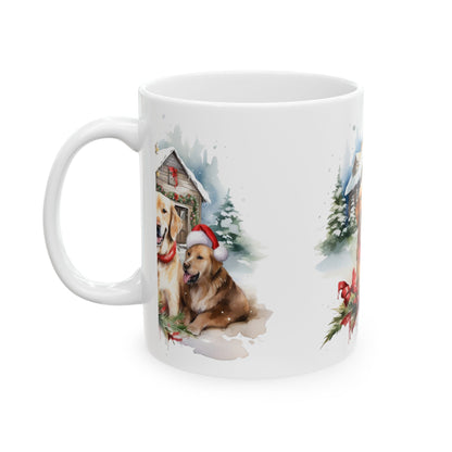 Christmas Golden Retrievers Ceramic Mug — Festive Dog Holiday Coffee Cup 11oz  Item #674291