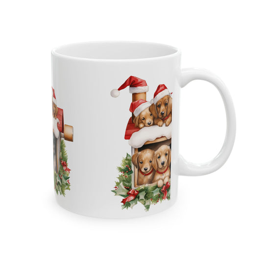 Christmas Puppies Ceramic Mug – Festive Dogs in Santa Hats 11oz  Item #825256