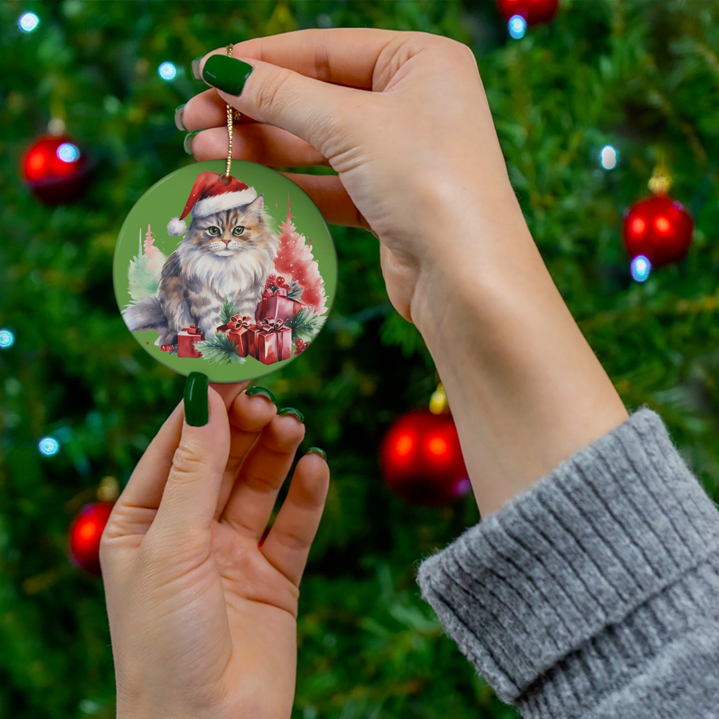 Ceramic Ornament - Christmas Cat      Item #742528