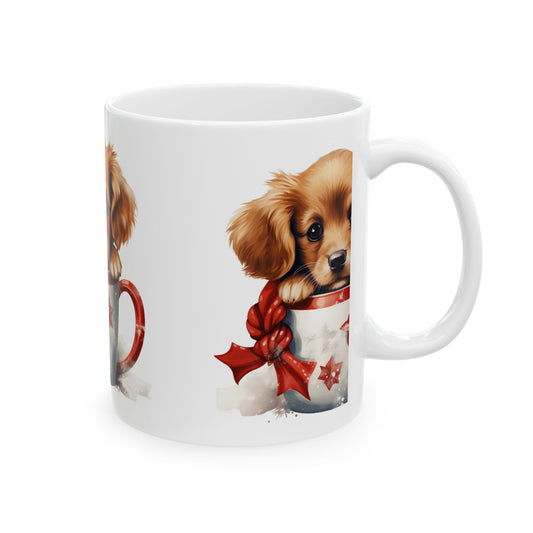 Cute Puppy in Holiday Mug — Christmas Dog Ceramic Mug 11oz  Item #935293
