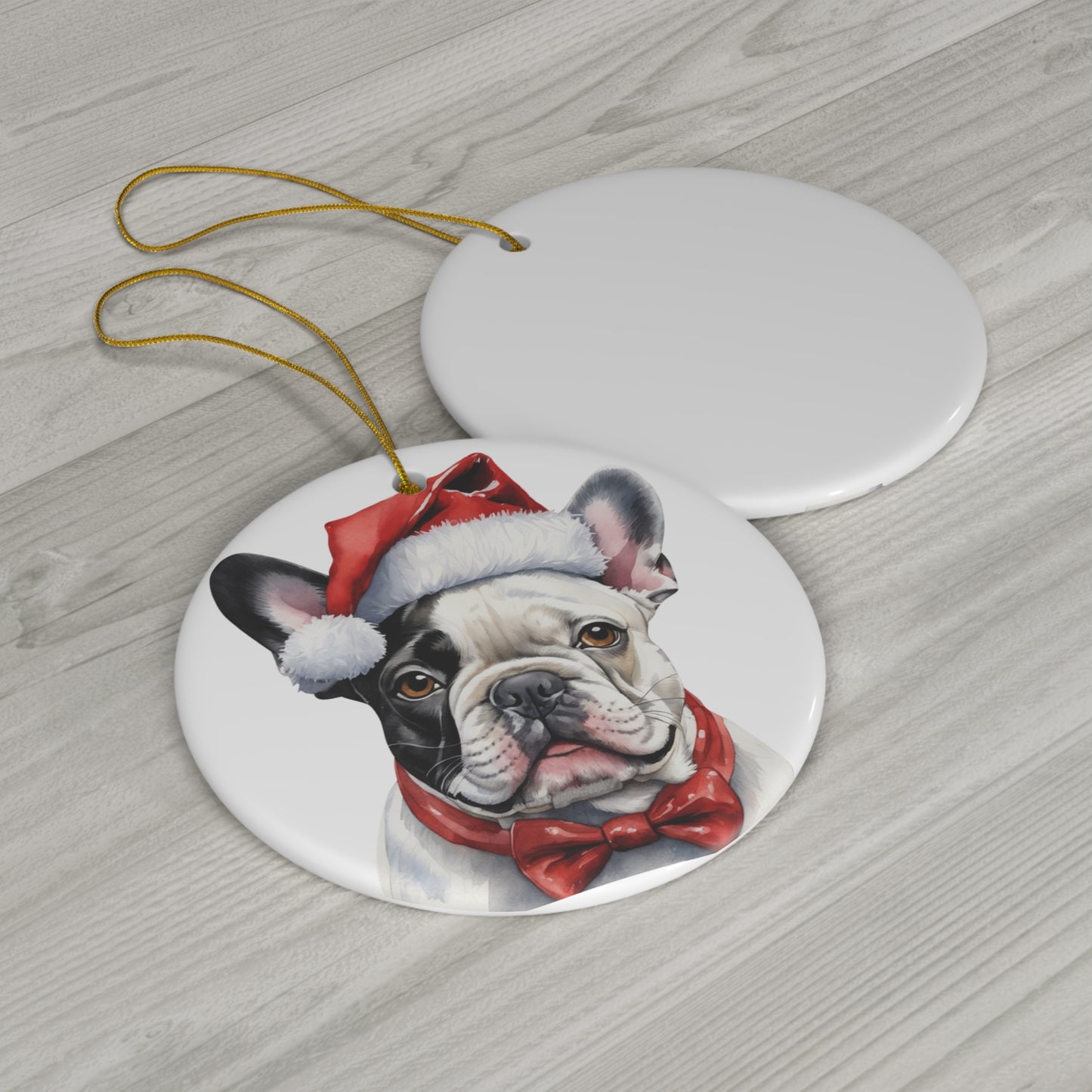 Ceramic Ornament - French Bulldog With Santa Hat      Item #796708