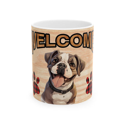 Welcome Puppy Ceramic Mug — Cute Dog Paw Print Coffee Cup 11oz   Item #213293