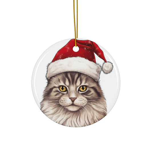 Ceramic Ornament - Manx Cat With Santa Hat      Item #6038305