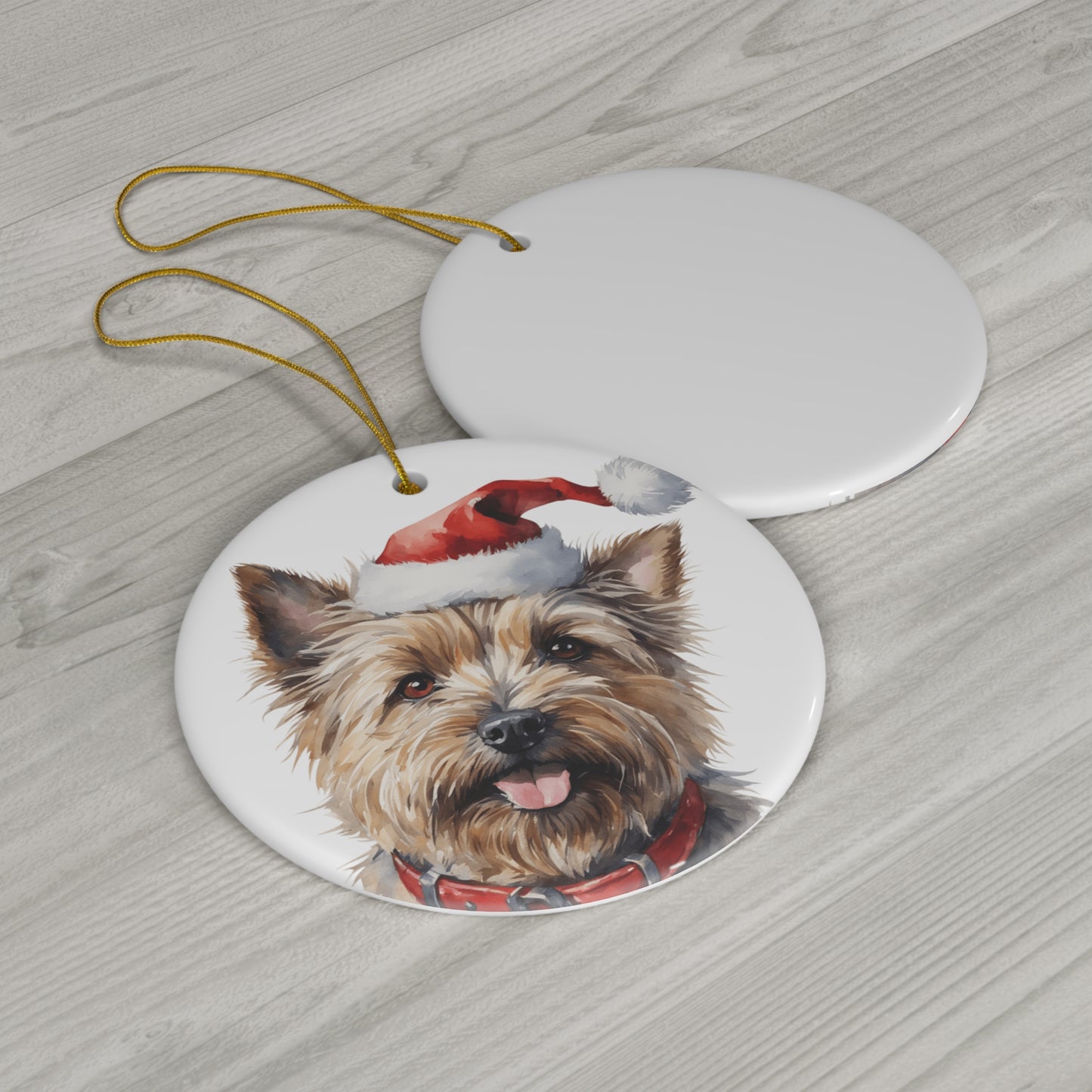 Ceramic Ornament - Cairn Terrier Dog With Santa Hat      Item #6664022