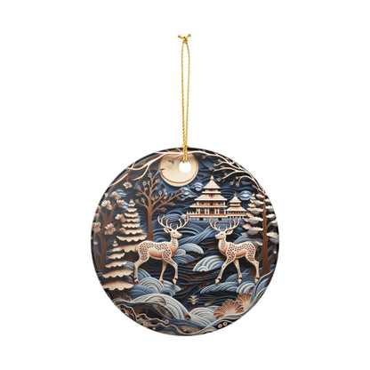Japanese Pagoda and Deer Ceramic Ornament    Item #615396