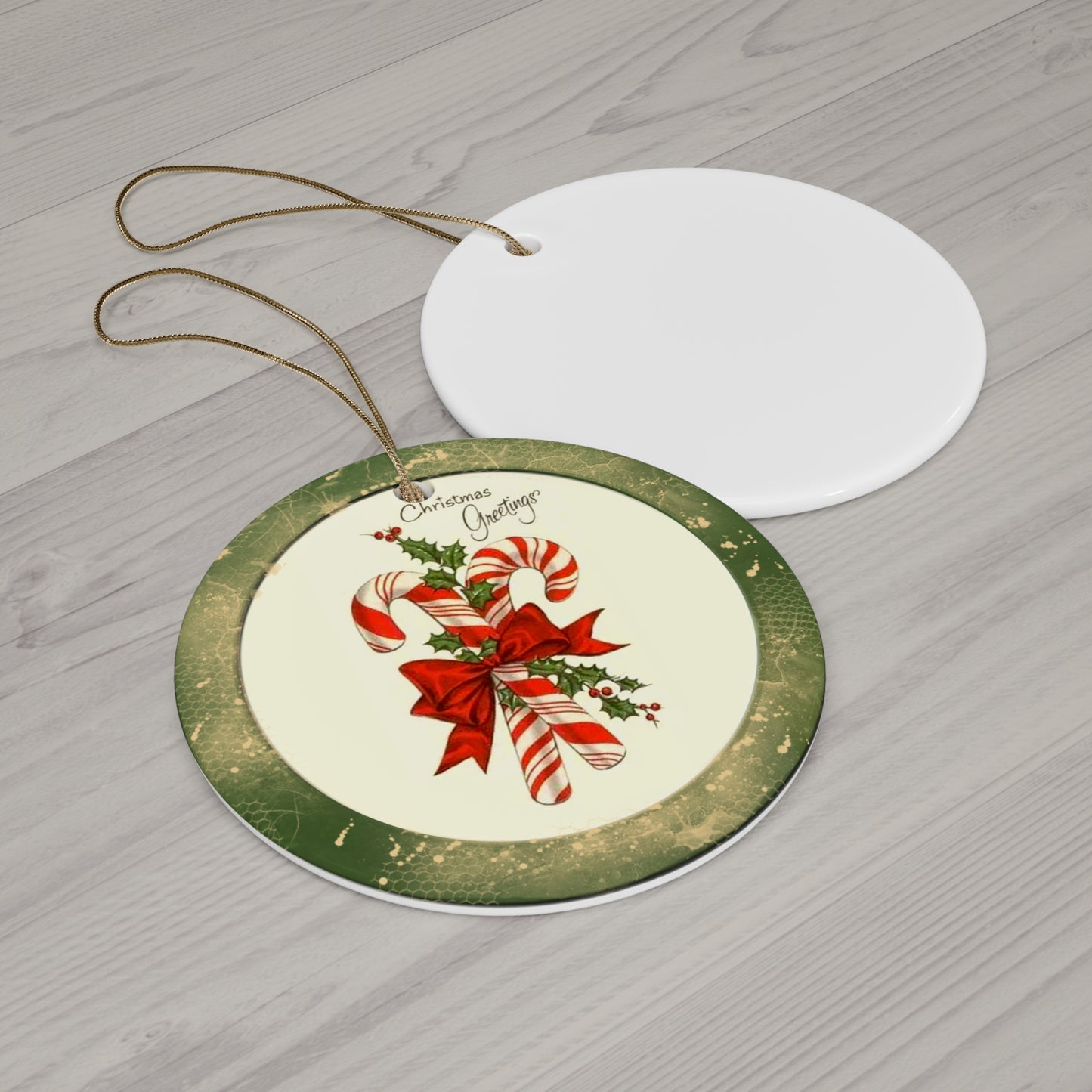 Candy Cane Ceramic Disc Ornament      Item #2617562