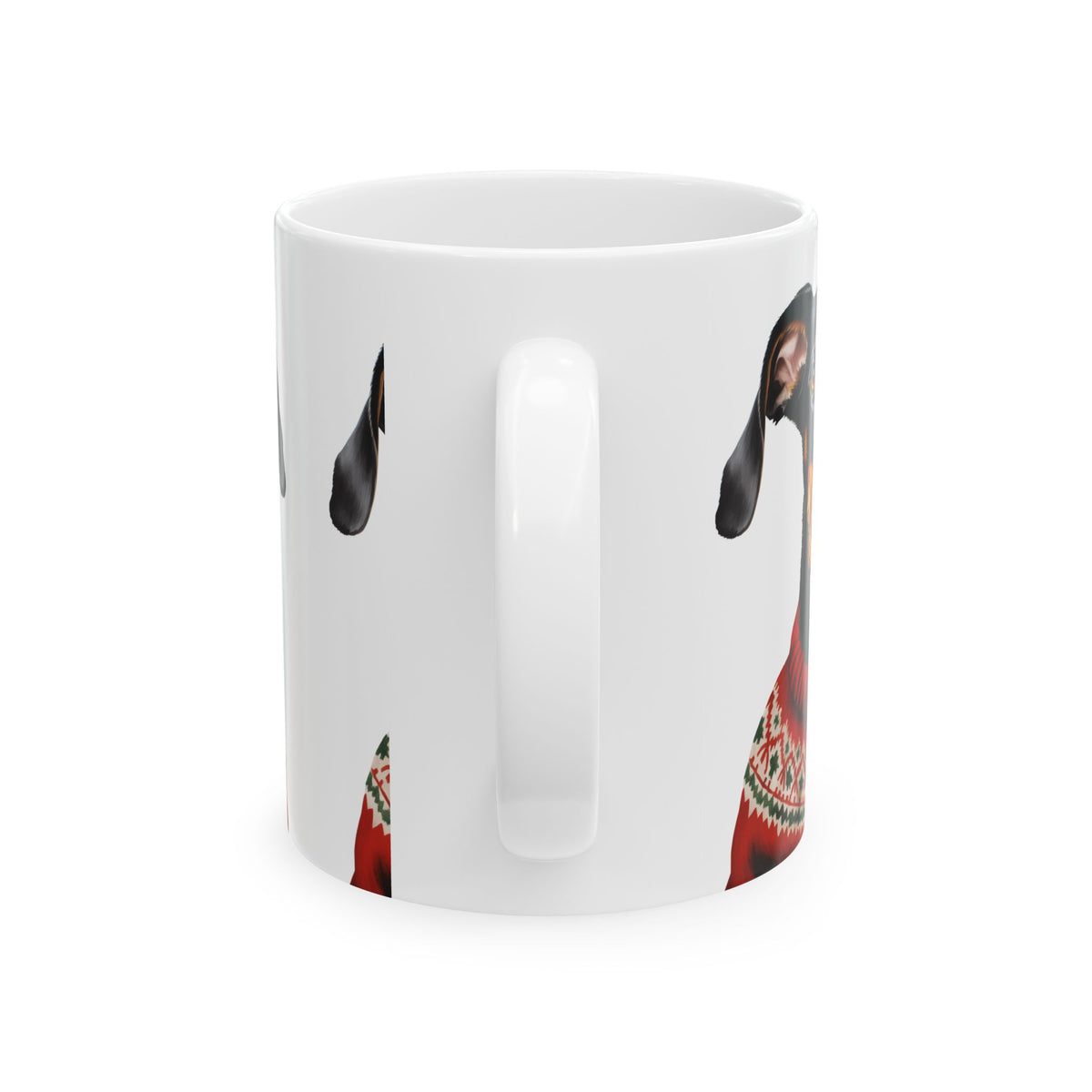 Dachshund in Christmas Sweater Ceramic Mug – Festive Dog Lover Coffee Cup 11oz   Item #102323