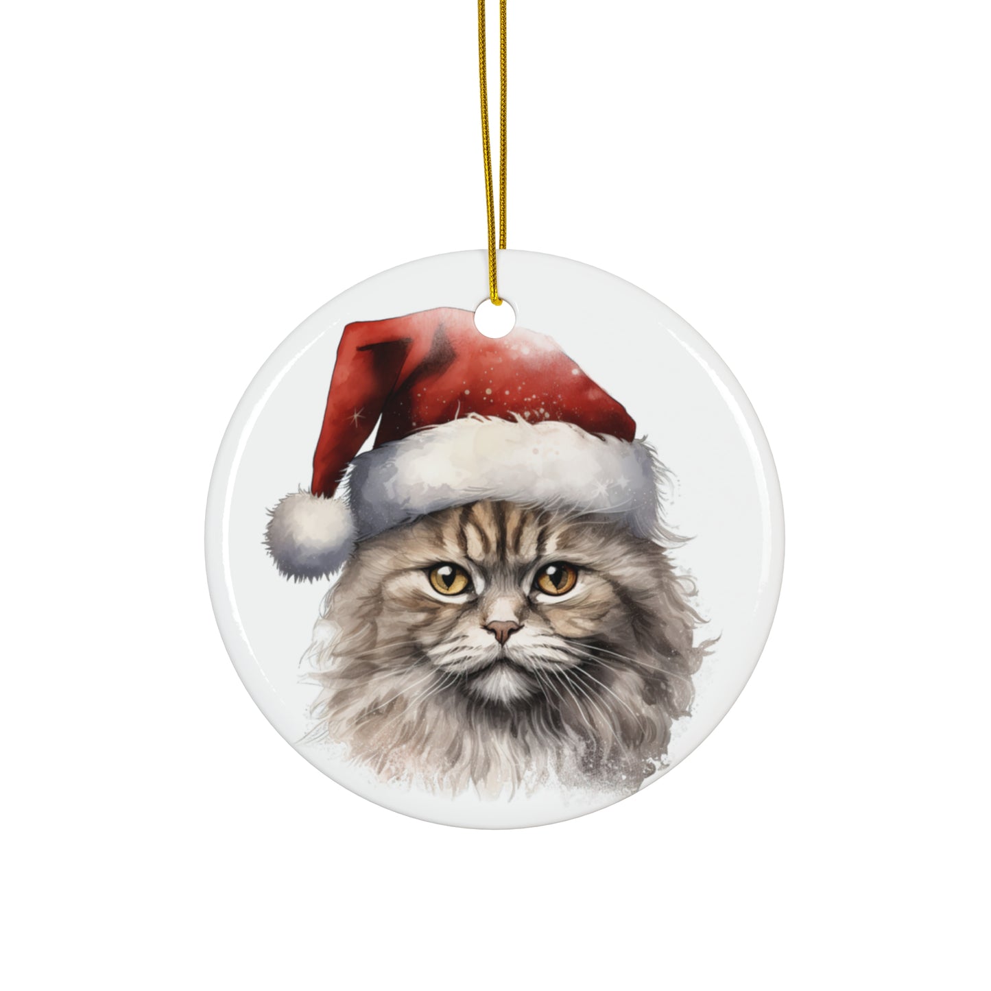 Selkirk Rex Cat With Santa Hat Ceramic Disc Ornament        Item #9162545