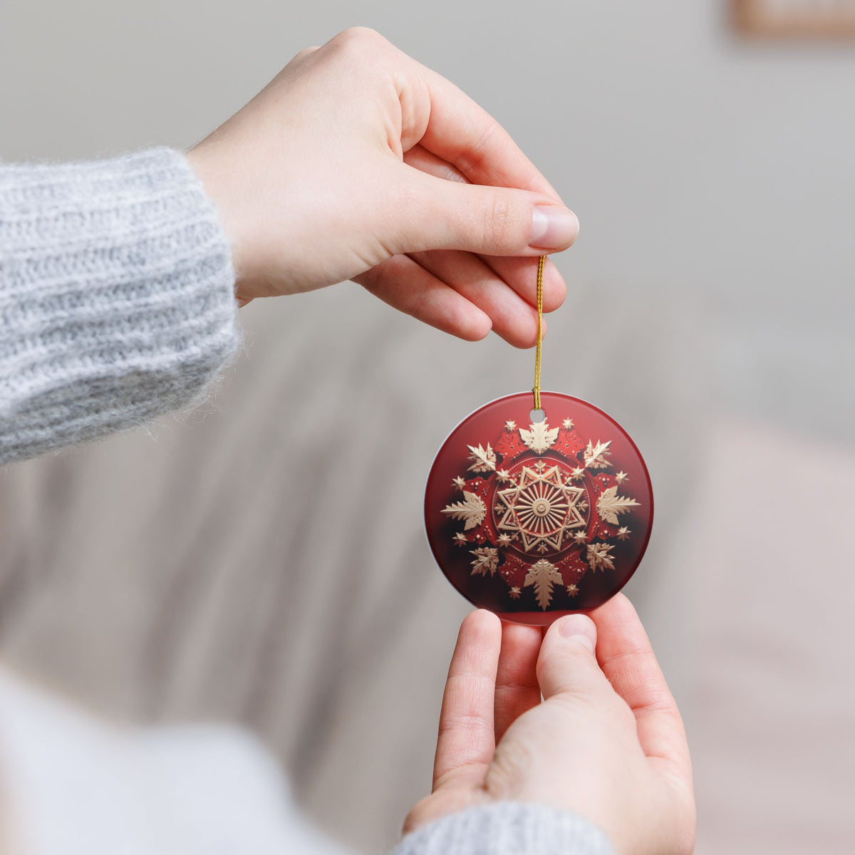 Red and Gold Snowflake Ceramic Ornament   Item #537743