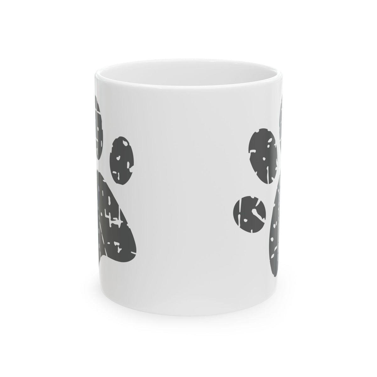 Paws & Pawprints Ceramic Mug — Distressed Black Dog Paw Design 11oz   Item #312384