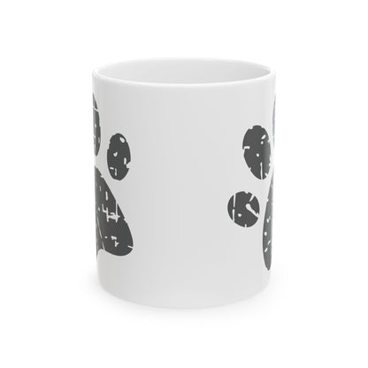 Paws & Pawprints Ceramic Mug — Distressed Black Dog Paw Design 11oz   Item #312384