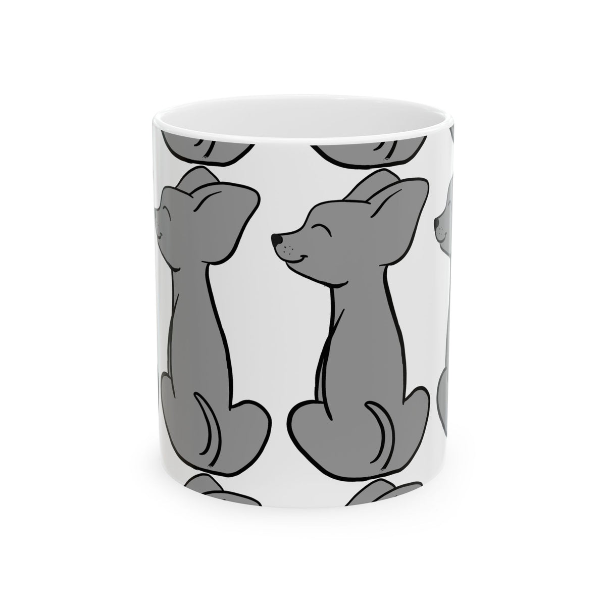 Grey Chihuahua Pattern Ceramic Mug – Cute Dog Lover Coffee Cup 11oz  Item #996852