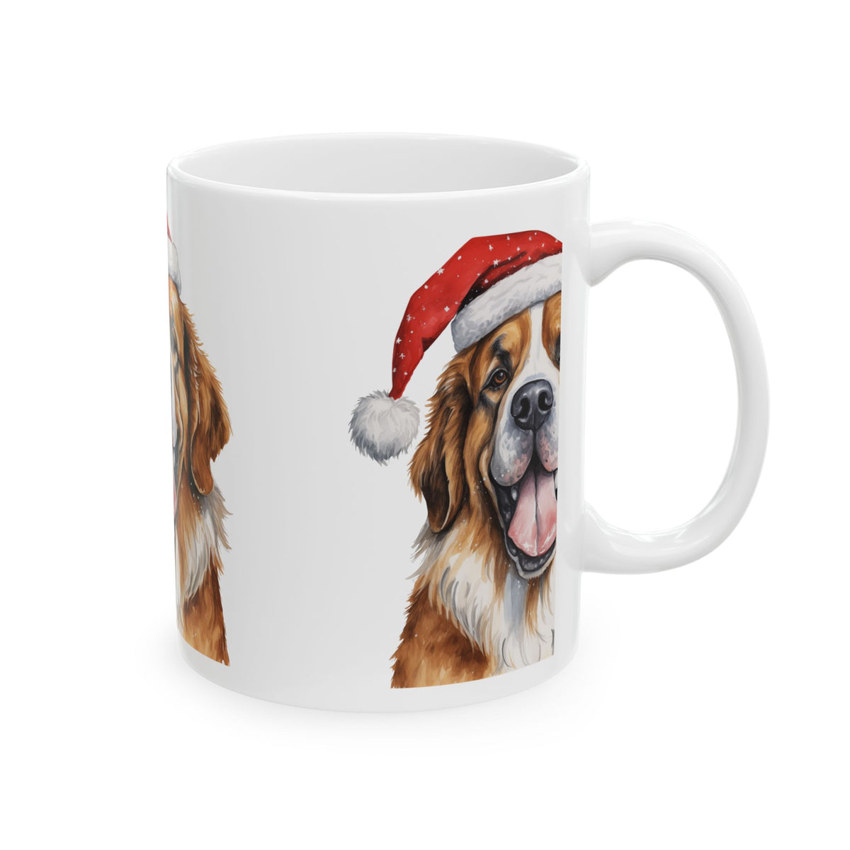 St. Bernard Christmas Mug – Cute Dog with Santa Hat Ceramic Coffee Cup 11oz    Item #44664