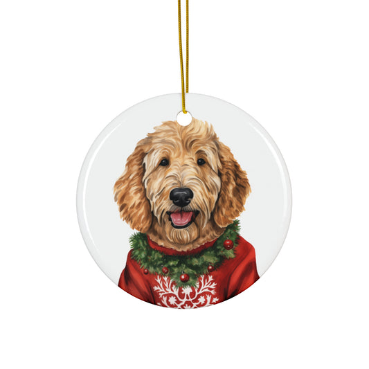 Dog With Christmas Sweater Ceramic Disc Ornament            Item #6668099