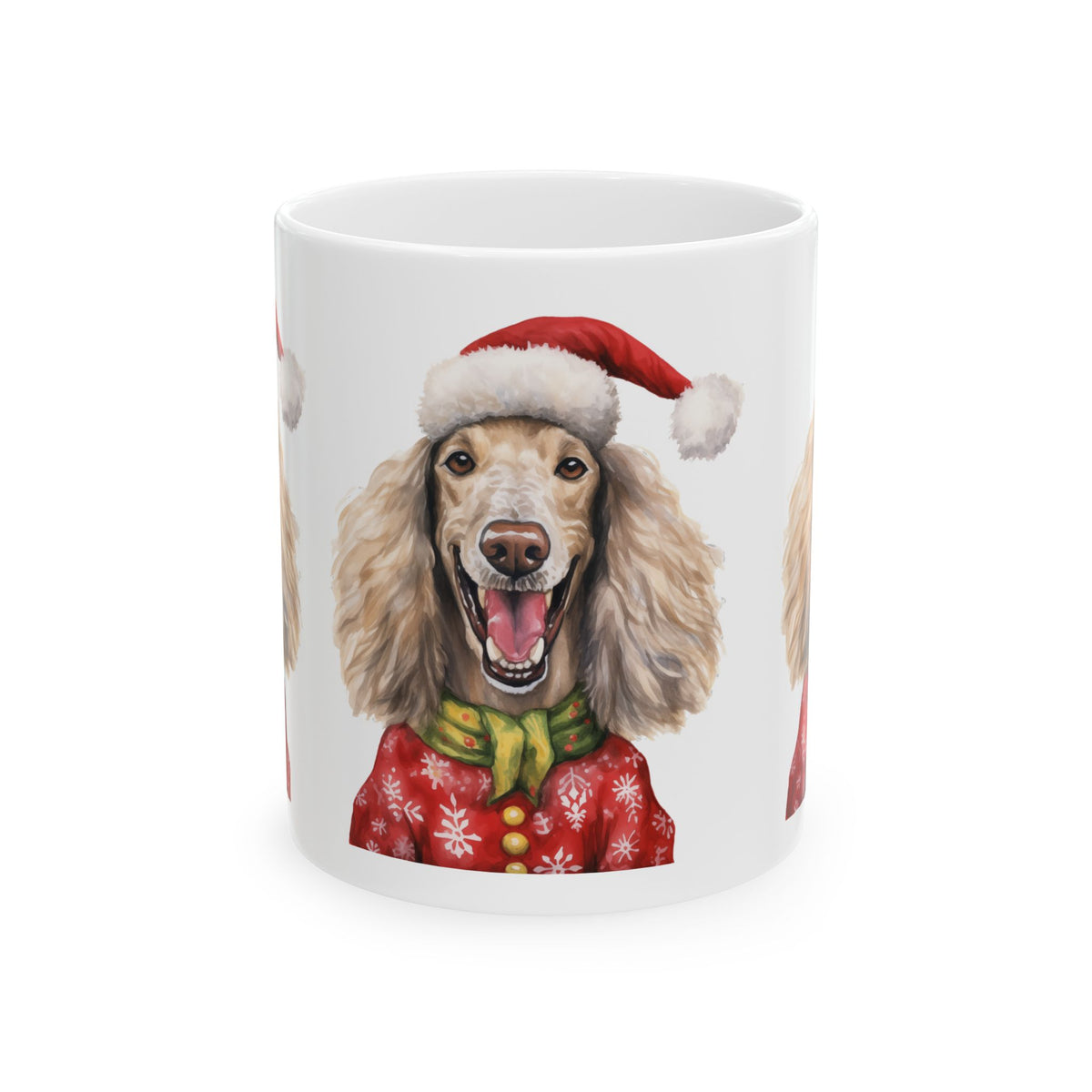 Christmas Poodle Mug — Festive Dog in Santa Hat Holiday Coffee Cup 11oz   Item #850611