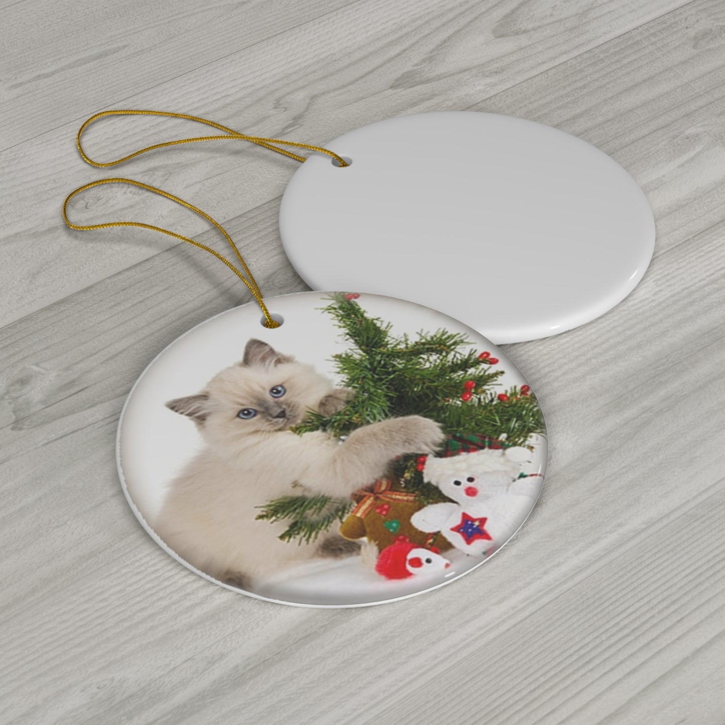 Christmas Cat Ceramic Disc Ornament        Item #4022018