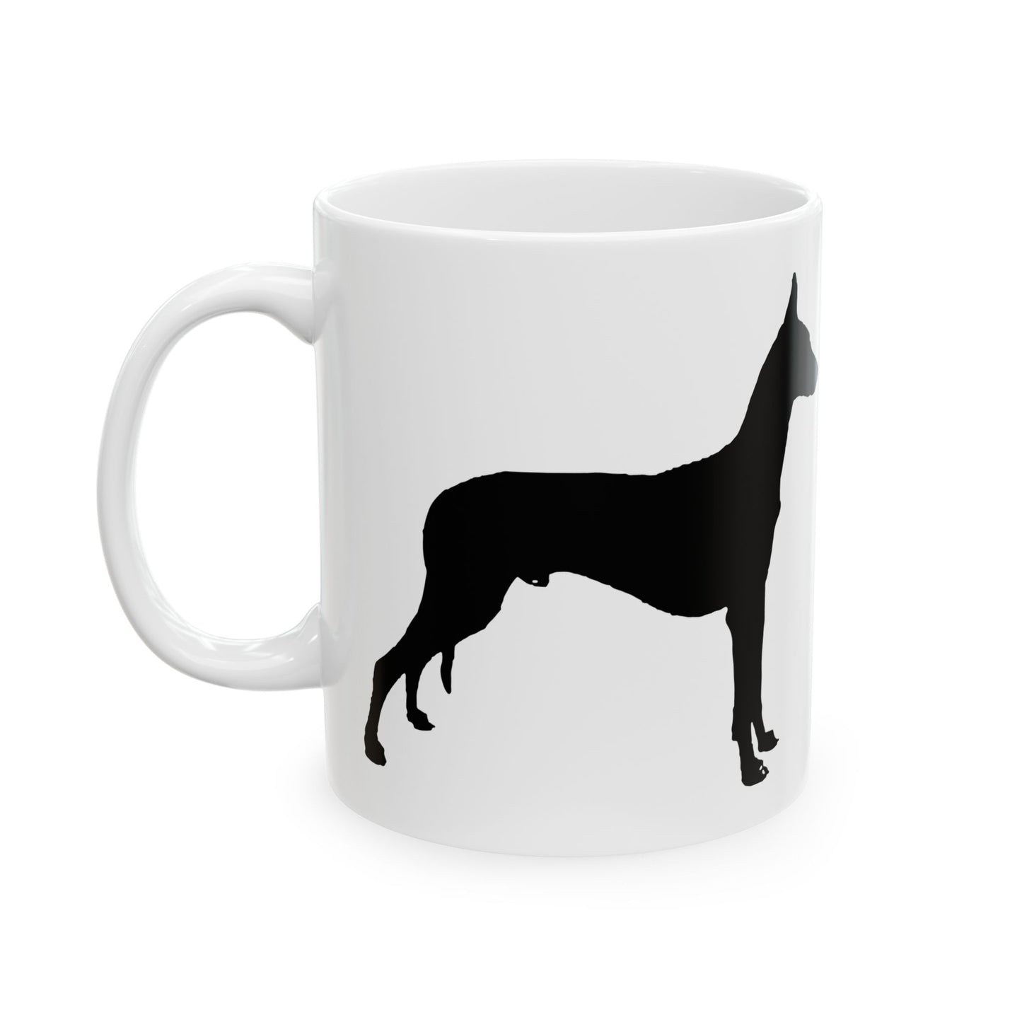 Greyhound Silhouette Ceramic Mug — Black Dog Profile Coffee Cup 11oz  Item #15878
