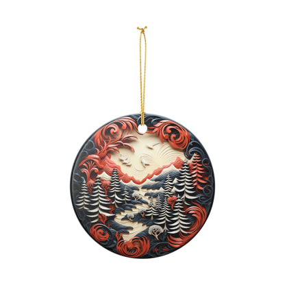Ceramic Ornament – Majestic Wolf and Winter Forest Wildlife Holiday Decor   Item #945925