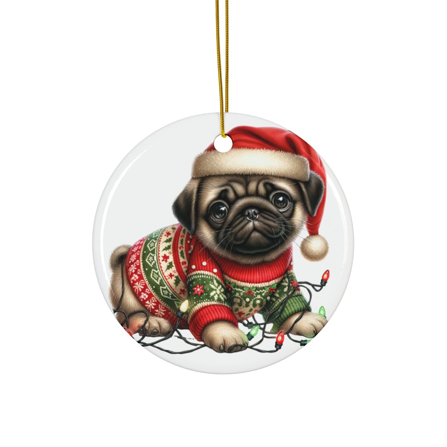 Ceramic Ornament - Pug Christmas Puppy With Lights     Item #4320784