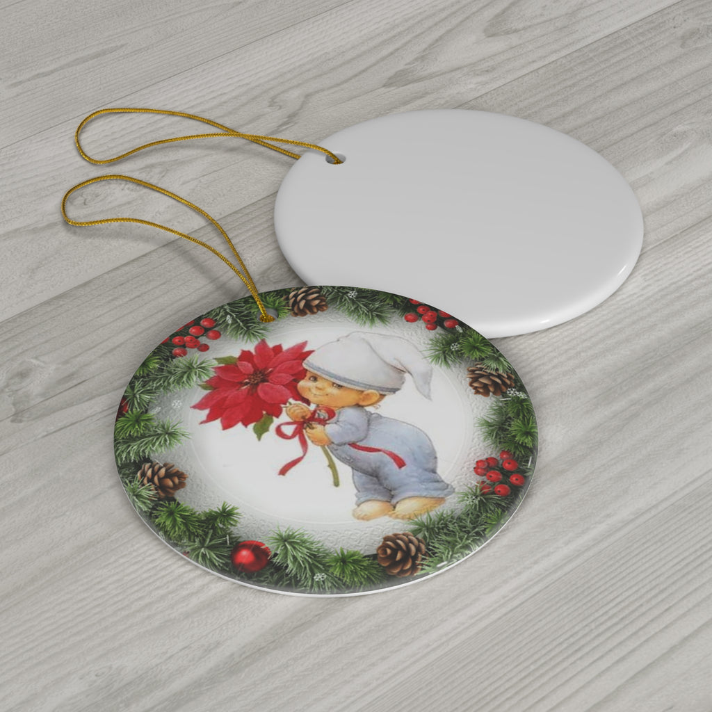 Xmas Kid Ceramic Disc Ornament        Item #11097 - Buckshot's Bargain Barn