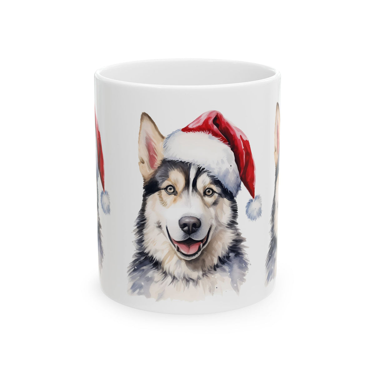 Christmas Husky Mug — Festive Siberian Husky in Santa Hat 11oz   Item #640821