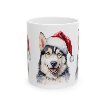 Christmas Husky Mug — Festive Siberian Husky in Santa Hat 11oz   Item #640821