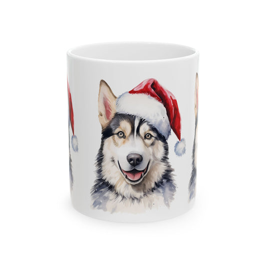 Christmas Husky Mug — Festive Siberian Husky in Santa Hat 11oz   Item #640821