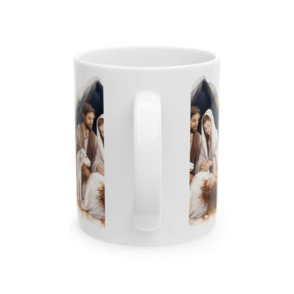 Nativity Scene Ceramic Mug — Mary, Joseph & Baby Jesus Christmas Coffee Cup 11oz  Item #683404