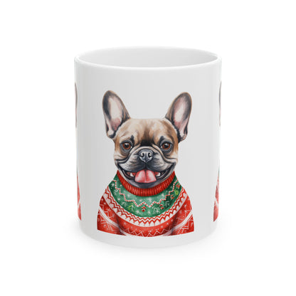 French Bulldog Christmas Sweater Mug — Cute Holiday Dog Coffee Cup 11oz   Item #203402