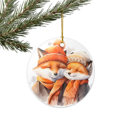 Ceramic Ornament – Cozy Winter Fox Couple Holiday Decoration   Item #257947