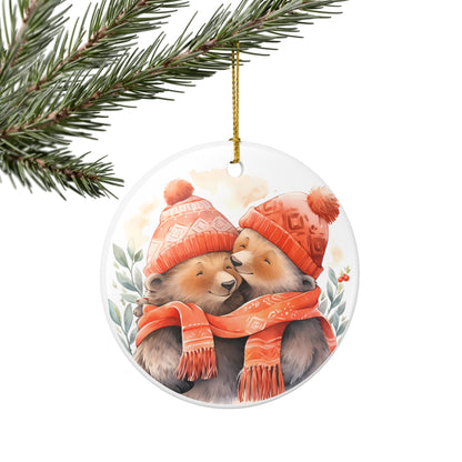 Ceramic Christmas Ornament – Cozy Bears in Winter Hats   Item #51194