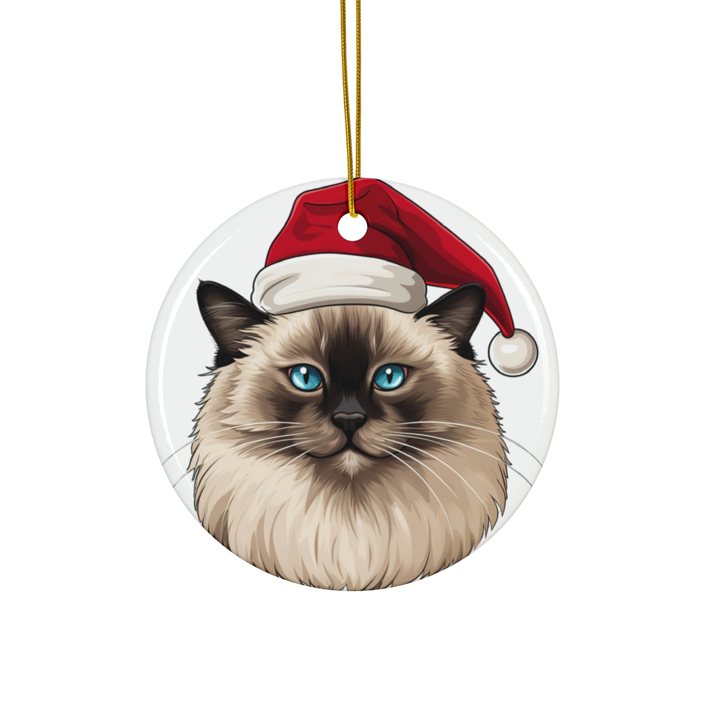 Ceramic Ornament - Birman Cat With Santa Hat      Item #4715838