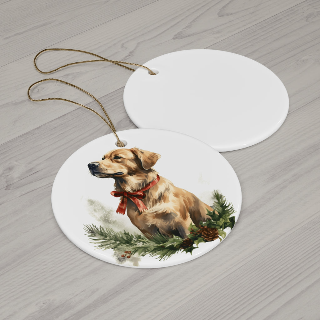 Christmas Dog Ceramic Disc Ornament            Item #173129