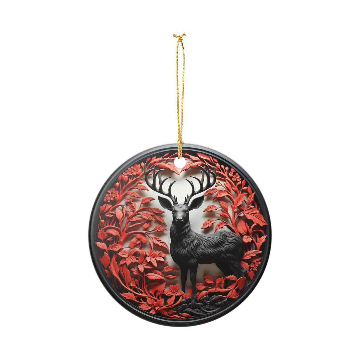 Majestic Deer Forest Ceramic Christmas Ornament   Item #924131