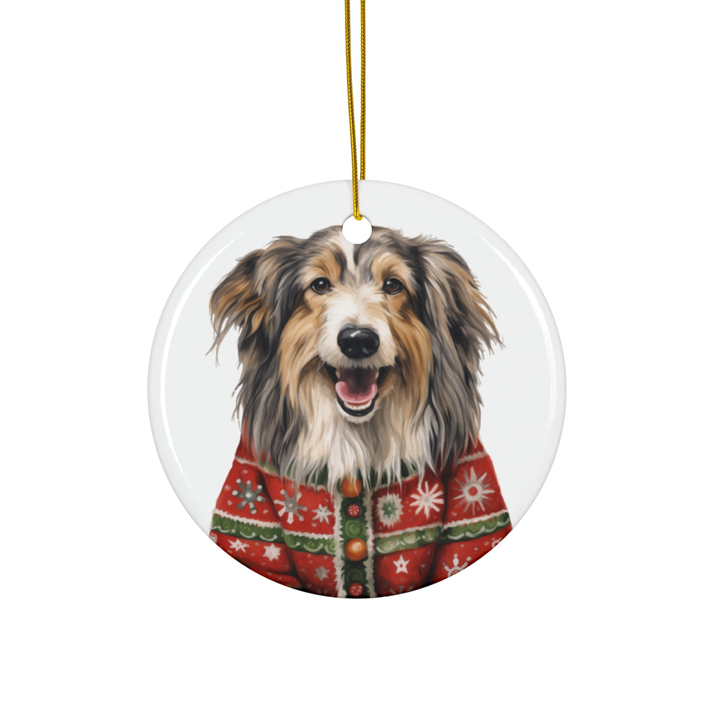 Dog With Christmas Sweater Ceramic Disc Ornament         Item #792982