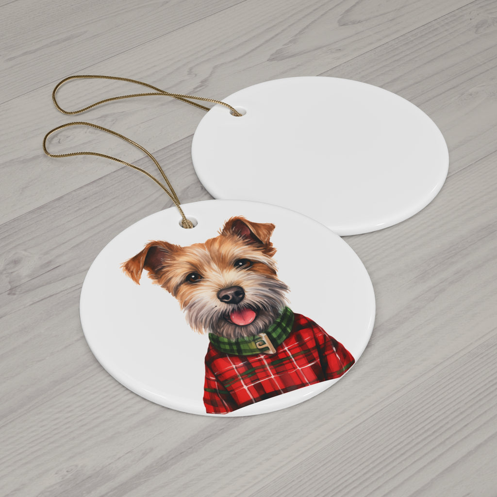 Dog With Christmas Sweater Ceramic Disc Ornament         Item #1452348 - Buckshot's Bargain Barn