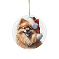 Pomeranian Dog With Santa Hat Ceramic Disc Ornament        Item #232169