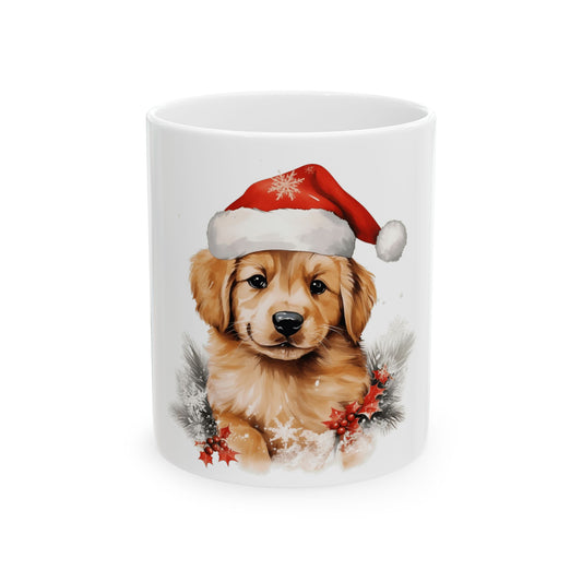 Christmas Puppy Mug — Cute Golden Retriever in Santa Hat 11oz  Item #277307