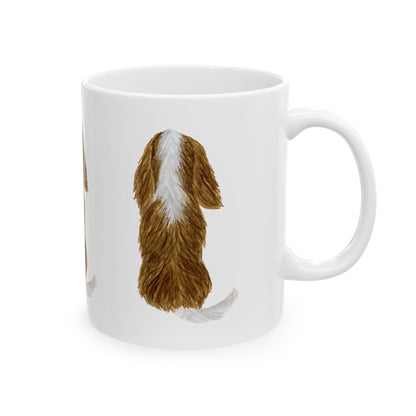 Dog Lover Ceramic Mug — Cute Brown & White Puppy Back Illustration 11oz    Item #5679