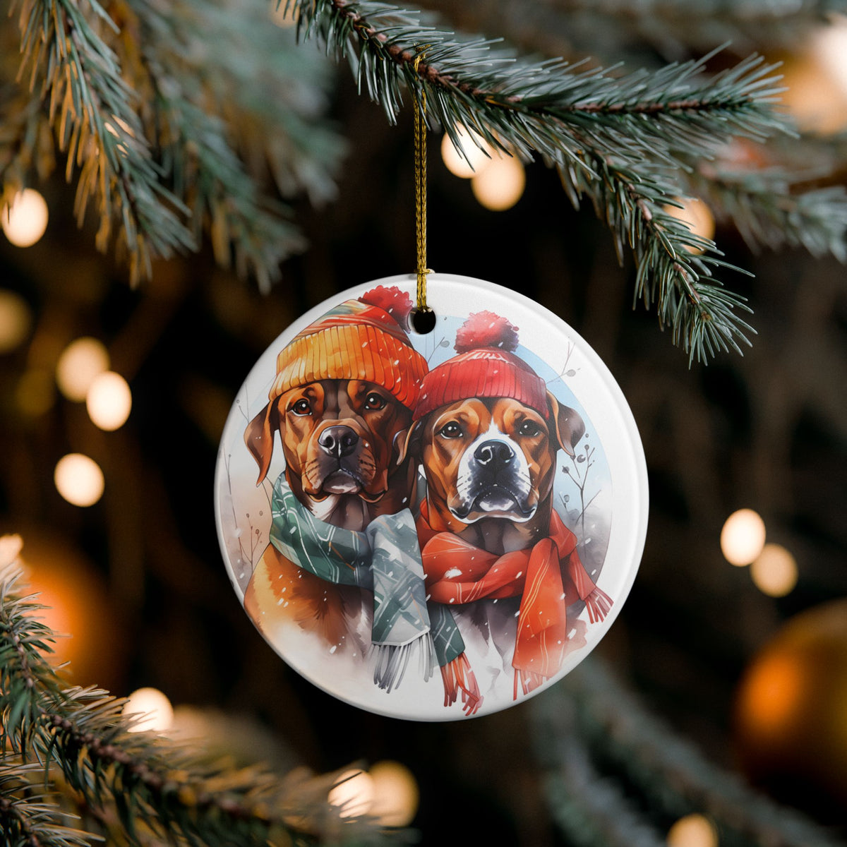 Boxer Dogs Winter Christmas Ceramic Ornament   Item #212161