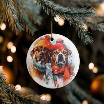 Boxer Dogs Winter Christmas Ceramic Ornament   Item #212161