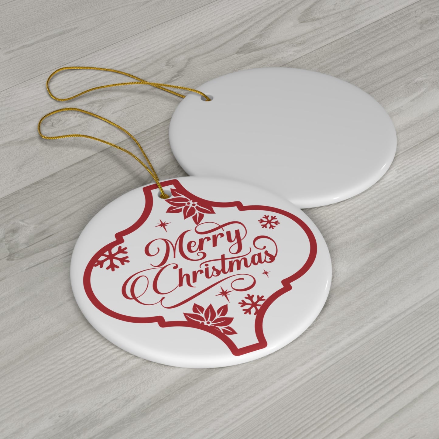 Merry Christmas Flowers Ceramic Disc Ornament        Item #352526