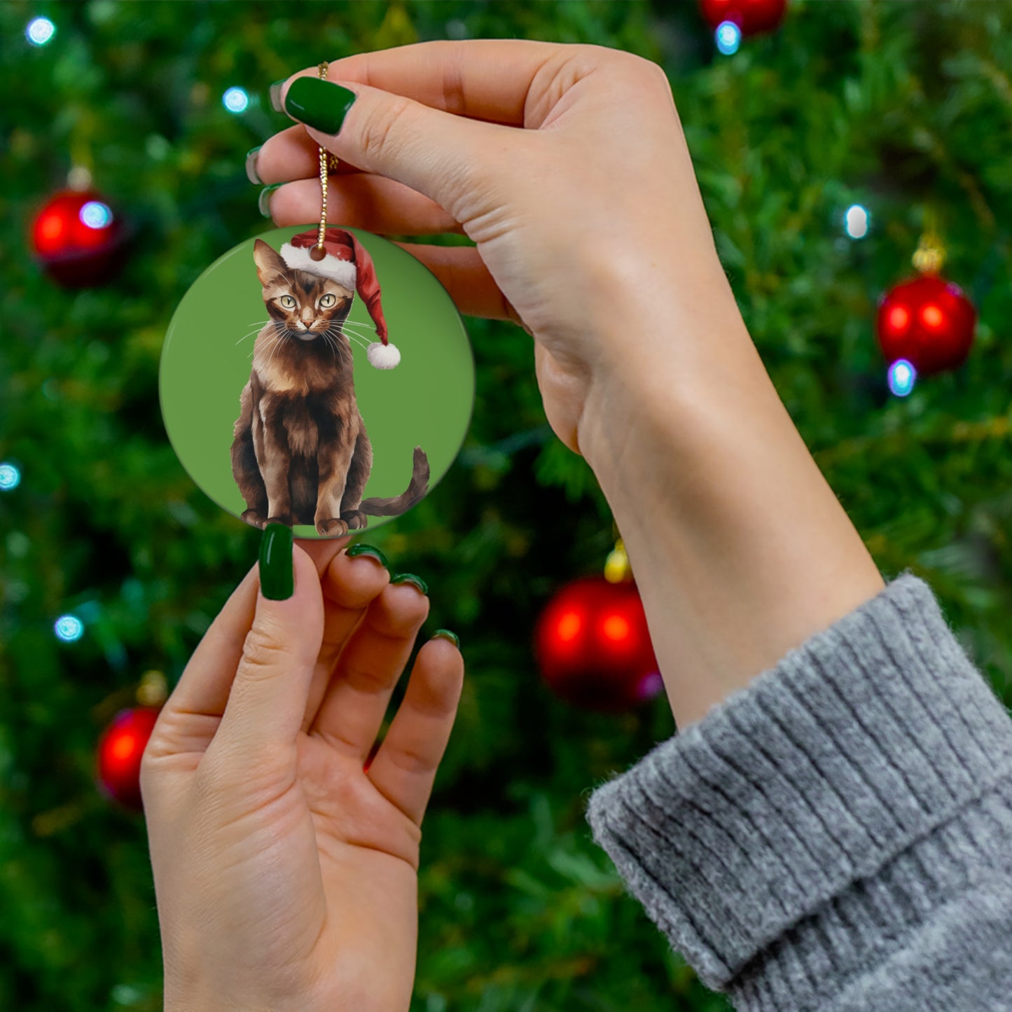 Ceramic Ornament - Havana Brown Xmas Cat    Item #4798649