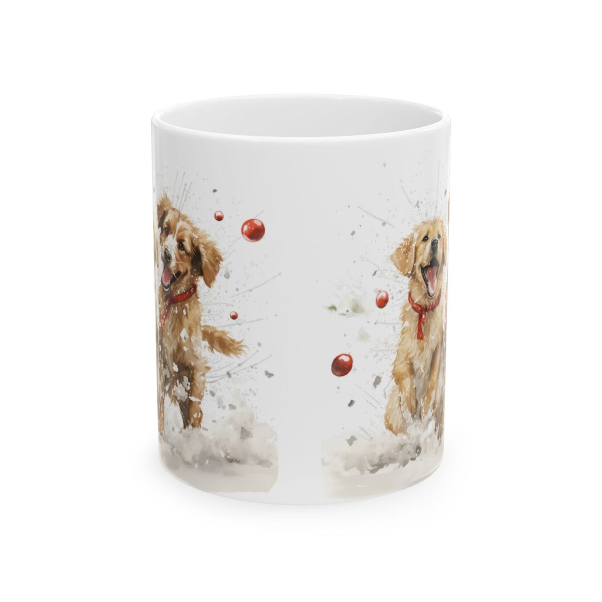 Playful Dogs Red Berry Christmas Ceramic Mug 11oz   Item #439414