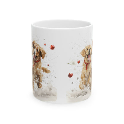 Playful Dogs Red Berry Christmas Ceramic Mug 11oz   Item #439414