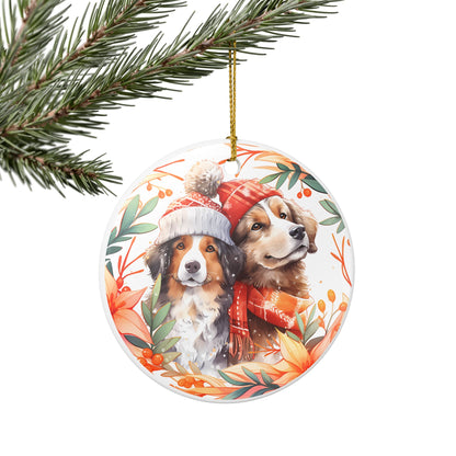 Ceramic Ornament Featuring Festive Dogs in Winter Hats   Item #693905