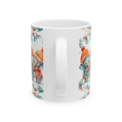 Elephant Friends Holiday Mug – Cute Winter Elephants in Knit Hats 11oz   Item #403381