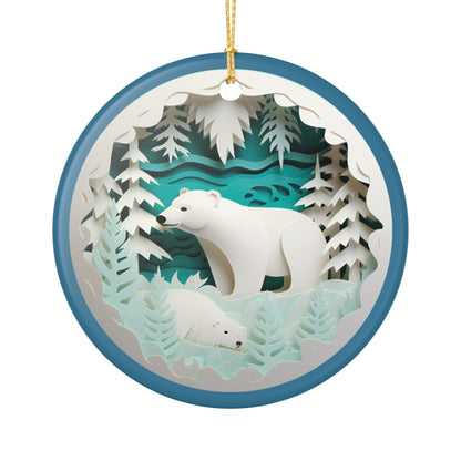 Polar Bear Family Winter Forest Ceramic Ornament   Item #375247