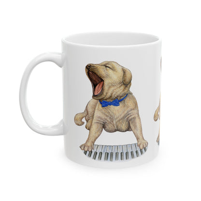 Piano Puppy Ceramic Mug — Cute Yawning Lab Puppy Coffee Cup  11oz   Item #565301